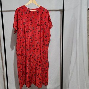 Antels dress vintage red and black plus size loose dress black roses floral 80s